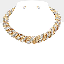 Rhinestone Paved Metal Accordion Twisted Necklace