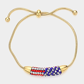 Stone Paved USA Flag Bar Pull Tie Cinch Bracelet