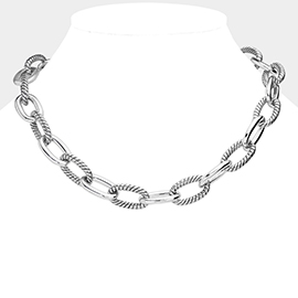 Open Oval Metal Link Chain Necklace