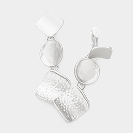 Textured Metal Geometric Dangle Clip On Earrings