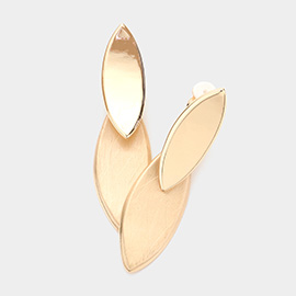 Brushed Metal Marquise Plate Link Clip On Earrings