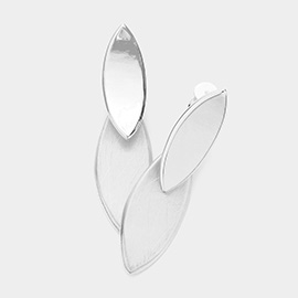 Brushed Metal Marquise Plate Link Clip On Earrings