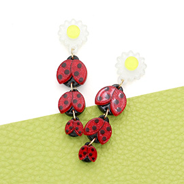 Daisy Ladybug Resin Dropdown Earrings