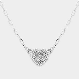 Pearl Heart Pendant Paper Clip Chain Necklace