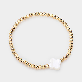 Mother Of Pearl Quatrefoil Round Beads Stretch Bracelet