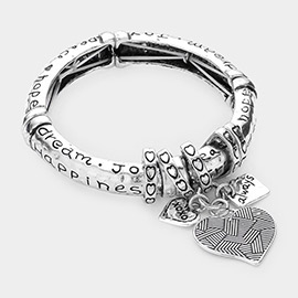 Friendship Message Heart Pendant Charm Metal Stretch Bracelet