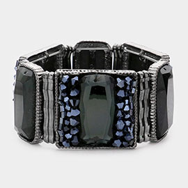 Rectangle Stone Cluster Faceted Beads Embellished Stretch Bracelet