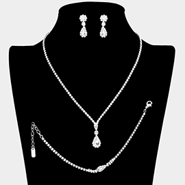 Teardrop Accented Rhinestone Paved Necklace Jewelry Set