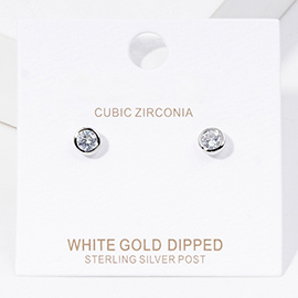 White Gold Dipped CZ Stone Bezel Stud Earrings