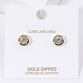 Gold Dipped CZ Stone Bezel Stud Earrings 