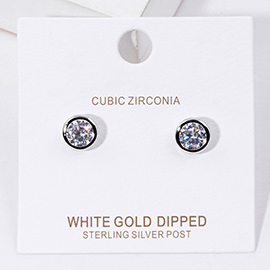 White Gold Dipped CZ Stone Bezel Stud Earrings 