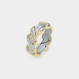 CZ Stone Paved Crisscross Two Tone Ring