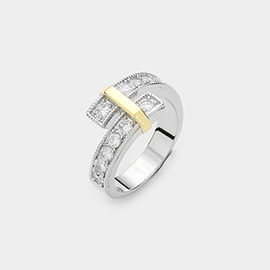 CZ Stone Paved Two Tone Ring