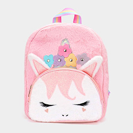 Fuzzy Unicorn Glitter Flower Backpack Bag 