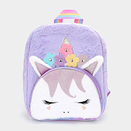 Fuzzy Unicorn Glitter Flower Backpack Bag 