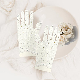 Stone Embellished Dressy Floral Lace Wedding Gloves