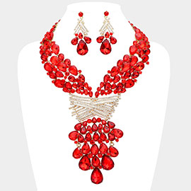 Teardrop Round Stone Embellished Statement Evening Necklace