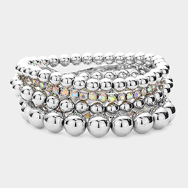 5PCS - Metal Ball Stone Cluster Stretch Multi Layered Bracelets