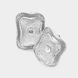 Stone Accented Textured Metal Clip On Earrings