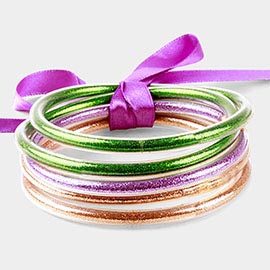 5PCS - Mardi Gras Glitter Jelly Tube Bangle Bracelets
