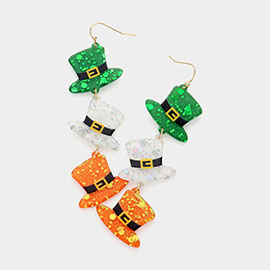St Patricks Day Acetate Hat Link Dropdown Earrings