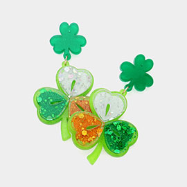 St Patricks Day Acetate Shamrock Clover Dangle Earrings
