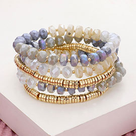 5PCS - Faceted Beaded Heishi Beaded Multi Layered Stretch Bracelet