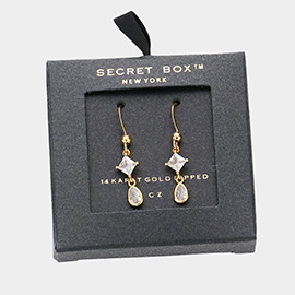 SECRET BOX_14K Gold Dipped Teardrop Diamond CZ Stone Dropdown Dangle Earrings