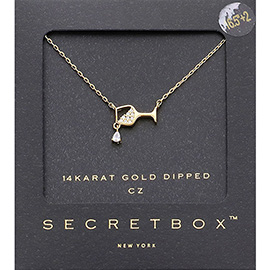 SECRET BOX_14K Gold Dipped CZ Stone Accented Wine Glass Pendant Necklace