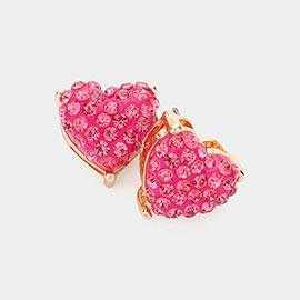 Stone Embellished Heart Stud Earrings