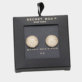 SECRET BOX_14K Gold Dipped CZ Stone Paved Disc Stud Earrings