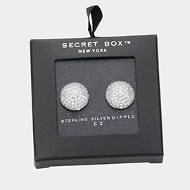 SECRET BOX_Sterling Silver Dipped CZ Stone Paved Disc Stud Earrings