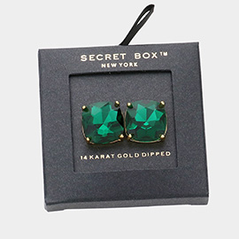 SECRET BOX_14K Gold Dipped Rhinestone Stud Earrings