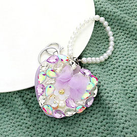 Floral Multi Bead Embellished Heart Compact Mirror / Keychain