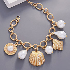 Metal Pearl Seashell Charm Bracelet