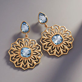 Glass Stone Embellished Flower Dangle Earrings