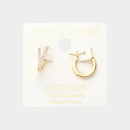 14K Gold Dipped Stone Paved Hoop Pin Catch Earrings