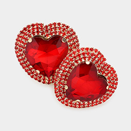 Heart Glass Stone Cluster Clip On Earrings