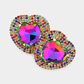 Heart Glass Stone Cluster Clip On Earrings