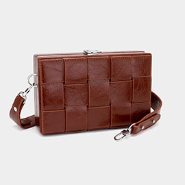 Faux Leather Woven Square Box Crossbody Bag