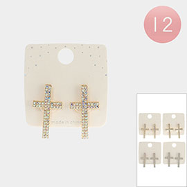 12PAIRS - Stone Paved Cross Earrings