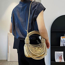 Line Weave Strapped Top Handle Crossbody Bag
