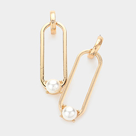 Pearl Metal Oval Earrings