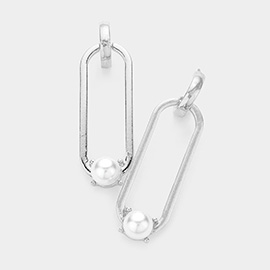 Pearl Metal Oval Earrings