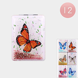 12PCS - Butterfly Printed Glittered Compact Mirrors