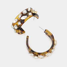 Stone Cluster Embellished Resin Hoop Earrings