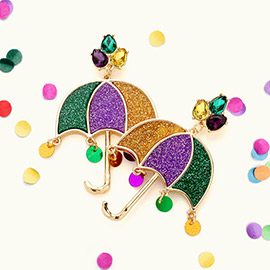 Teardrop Stone Cluster Mardi Gras Sparkle Umbrella Dangle Earrings