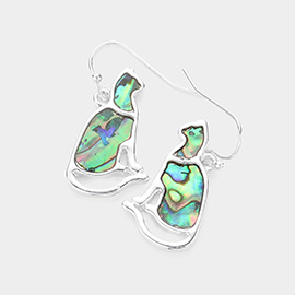 Abalone Cat Dangle Earrings