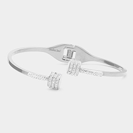 CZ Stone Paved Tip Stainless Steel Hinged Bracelet