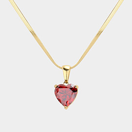 18K Gold Dipped Stainless Steel CZ Heart Pendant Necklace
